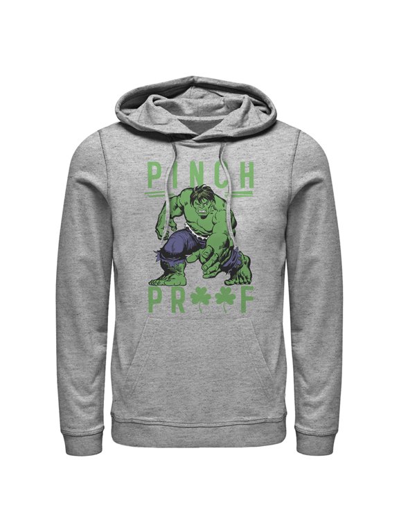Men's Marvel St. Patrick's Day Pinch Proof Clover Hulk Pull Over Hoodie Athletic Heather Large