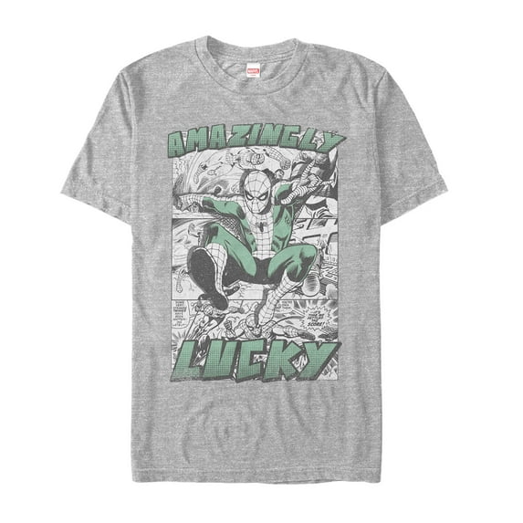 Men's Marvel St. Patrick's Day Spider-Man Vintage Amazingly Lucky  Graphic Tee Athletic Heather 2X Large