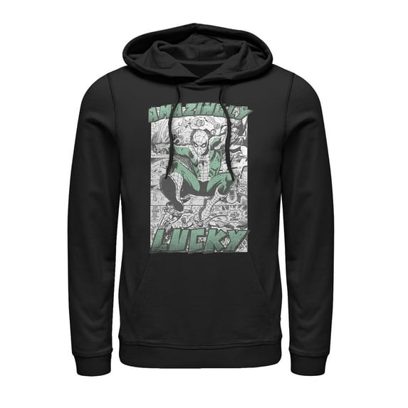 Men's Marvel St. Patrick's Day Spider-Man Vintage Amazingly Lucky  Pull Over Hoodie Black Small
