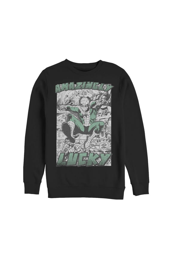 Men's Marvel St. Patrick's Day Spider-Man Vintage Amazingly Lucky Sweatshirt Black 3X Large