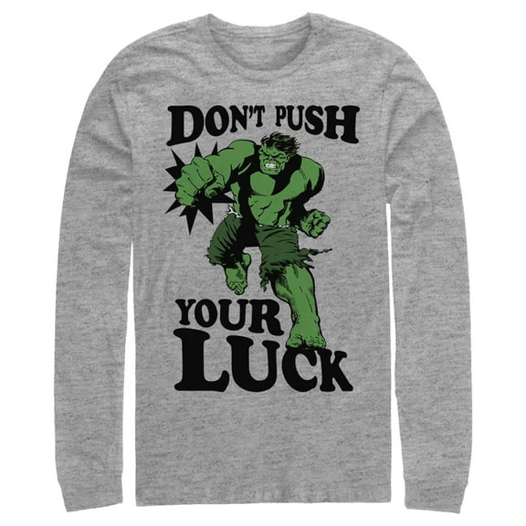 Men's Marvel St. Patrick's Day The Hulk Don't Push Your Luck  Long Sleeve Shirt Athletic Heather Large