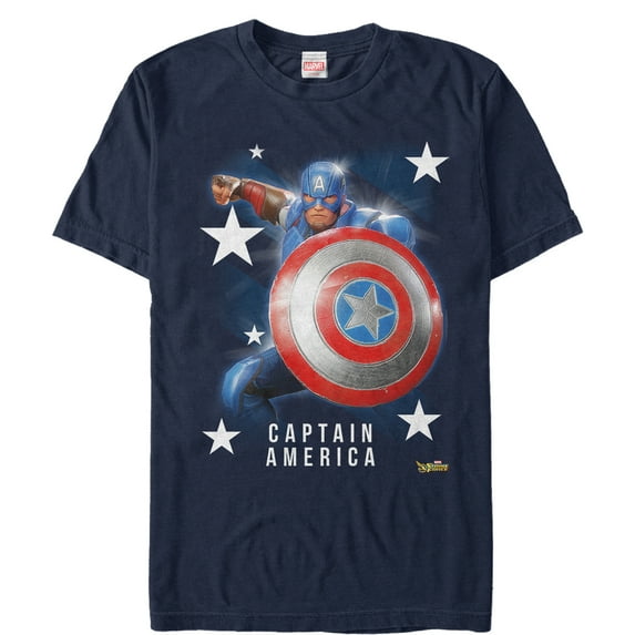 Men's Marvel Strike Force Captain America Stars Graphic Tee Navy Blue Large