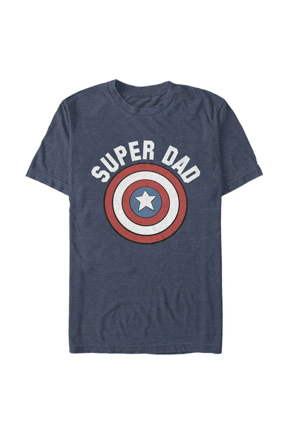 Men's Marvel Super Dad Captain America Shield  Graphic Tee Navy Blue Heather 3X Large