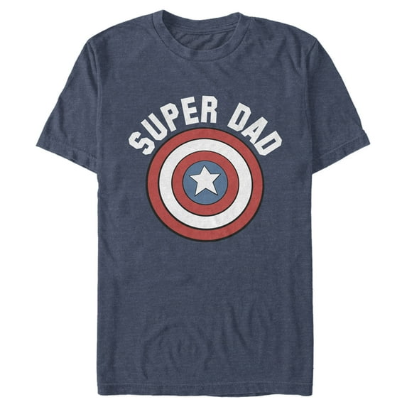 Men's Marvel Super Dad Captain America Shield Graphic Tee Navy Blue Heather Small