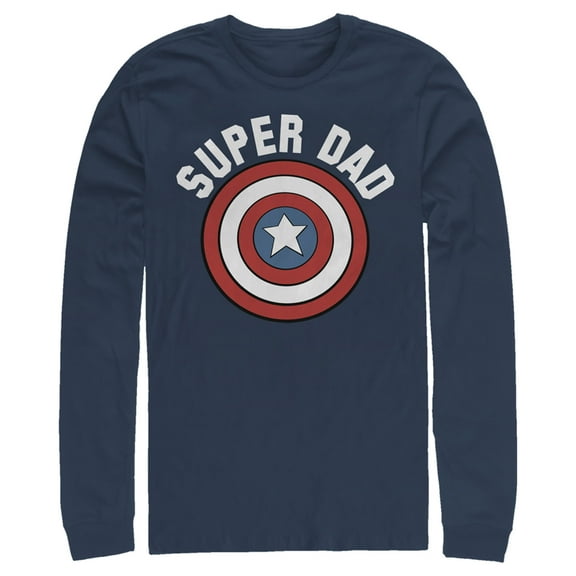 Men's Marvel Super Dad Captain America Shield  Long Sleeve Shirt Navy Blue Small