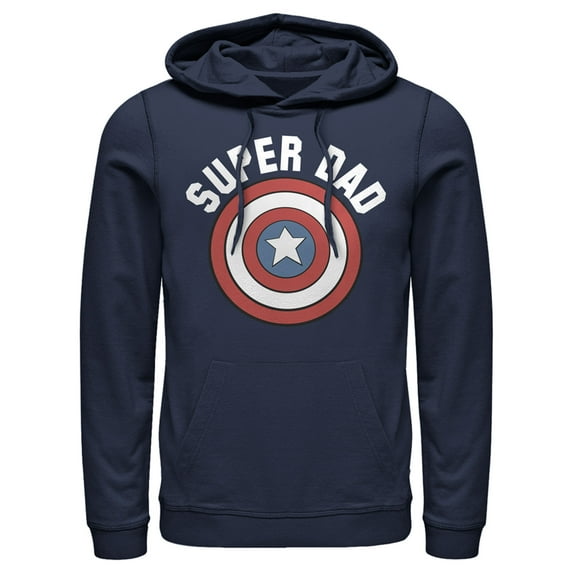 Men's Marvel Super Dad Captain America Shield Pull Over Hoodie Navy Blue 2X Large