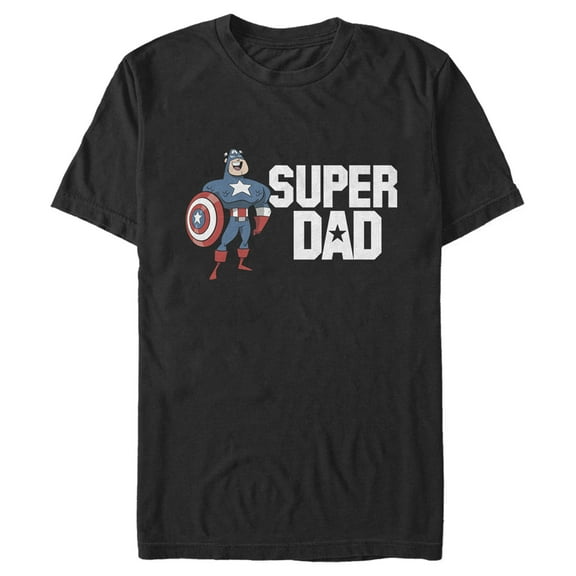 Men's Marvel Super Dad Cartoon Captain America  Graphic Tee Black Large