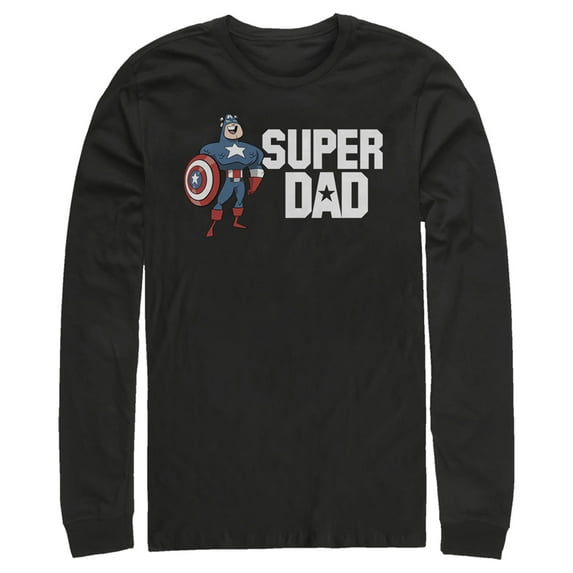 Men's Marvel Super Dad Cartoon Captain America Long Sleeve Shirt Black Large