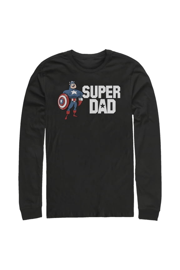 Men's Marvel Super Dad Cartoon Captain America Long Sleeve Shirt Black Medium