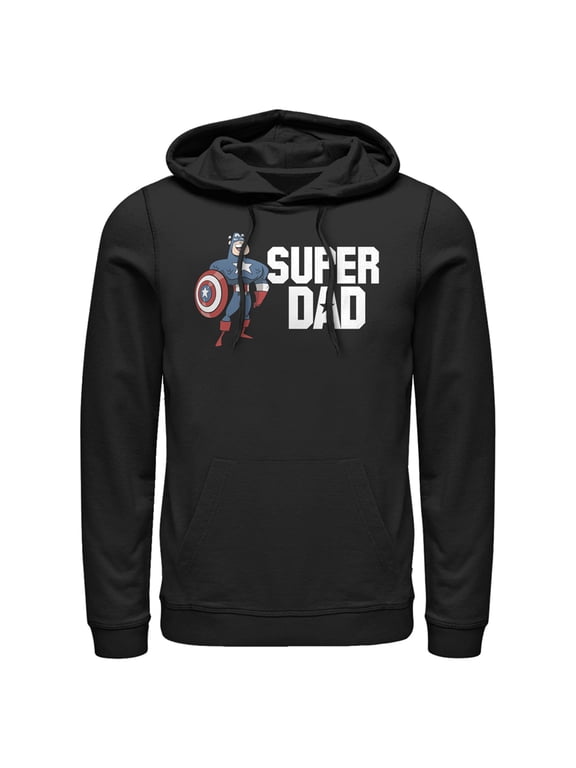 Men's Marvel Super Dad Cartoon Captain America Pull Over Hoodie Black 3X Large