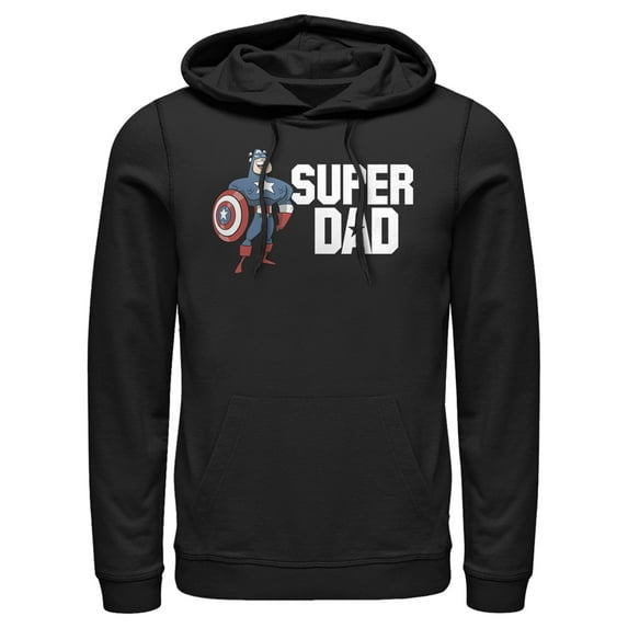 Men's Marvel Super Dad Cartoon Captain America Pull Over Hoodie Black Medium