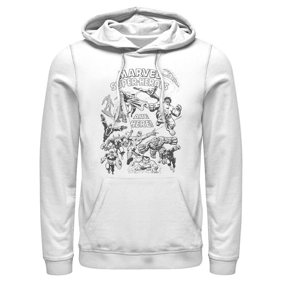 Men's Marvel Super Heroes are Here Sketch  Pull Over Hoodie
