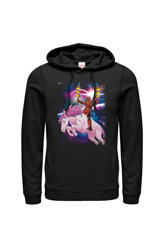 Men's Marvel Taco Deadpool on Space Unicorn Pull Over Hoodie Black Medium