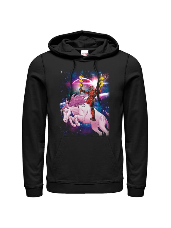 Men's Marvel Taco Deadpool on Space Unicorn Pull Over Hoodie Black X Large