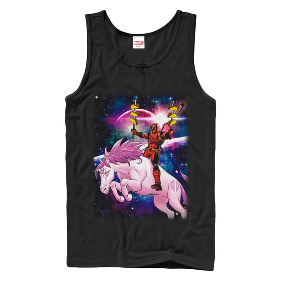 Men's Marvel Taco Deadpool on Space Unicorn Tank Top Black X Large