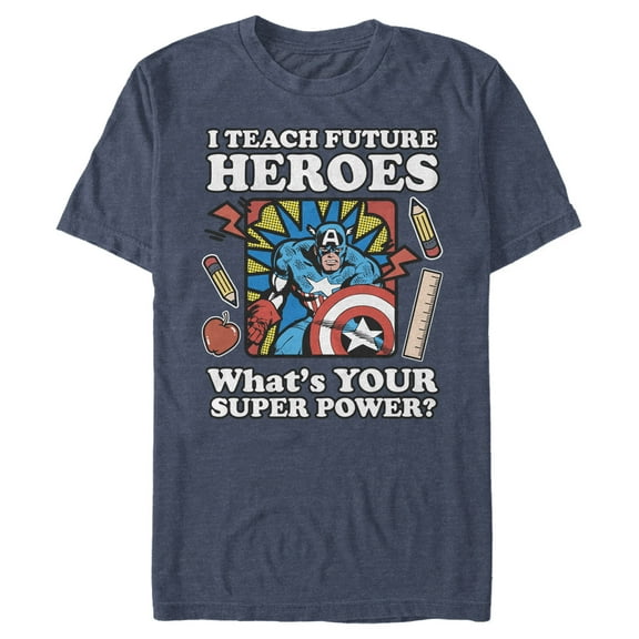 Men's Marvel Teacher Hero Superpower  Graphic Tee Navy Blue Heather 2X Large
