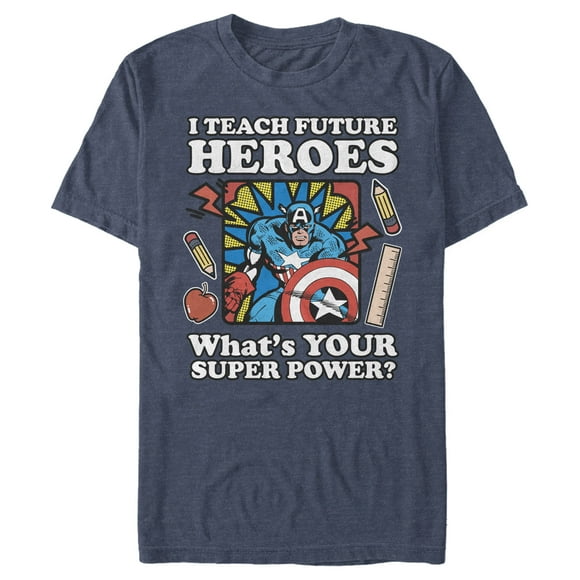 Men's Marvel Teacher Hero Superpower Graphic Tee Navy Blue Heather Large