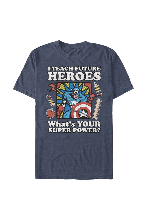 Men's Marvel Teacher Hero Superpower Graphic Tee Navy Blue Heather Large