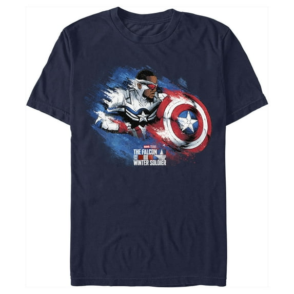 Men's Marvel The Falcon and the Winter Soldier Captain America Paint Graphic Tee Navy Blue Small