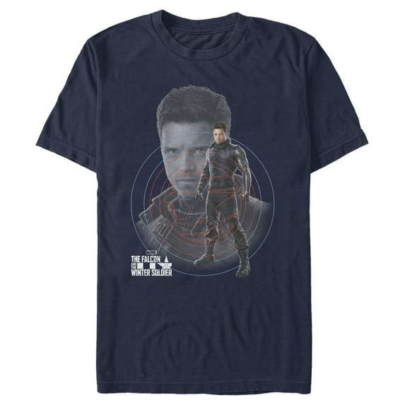 Men's Marvel The Falcon and the Winter Soldier Close-Up Bucky Graphic Tee Navy Blue Large
