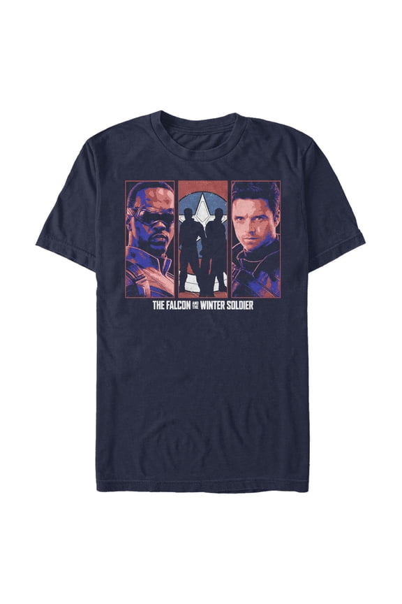 Men's Marvel The Falcon and the Winter Soldier Group Graphic Tee Navy Blue Large