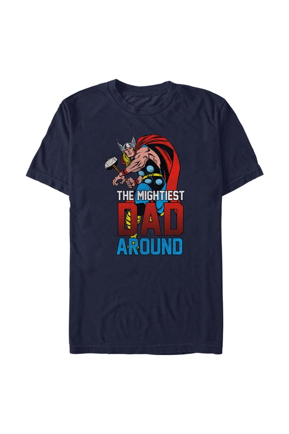Men's Marvel The Mightiest Dad Around Graphic Tee Navy Blue Medium