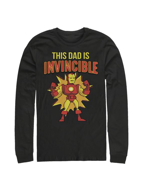 Men's Marvel This Dad is Invincible Cartoon Iron Man Long Sleeve Shirt Black Large