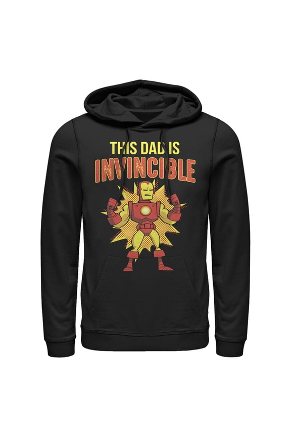 Men's Marvel This Dad is Invincible Cartoon Iron Man Pull Over Hoodie Black Large