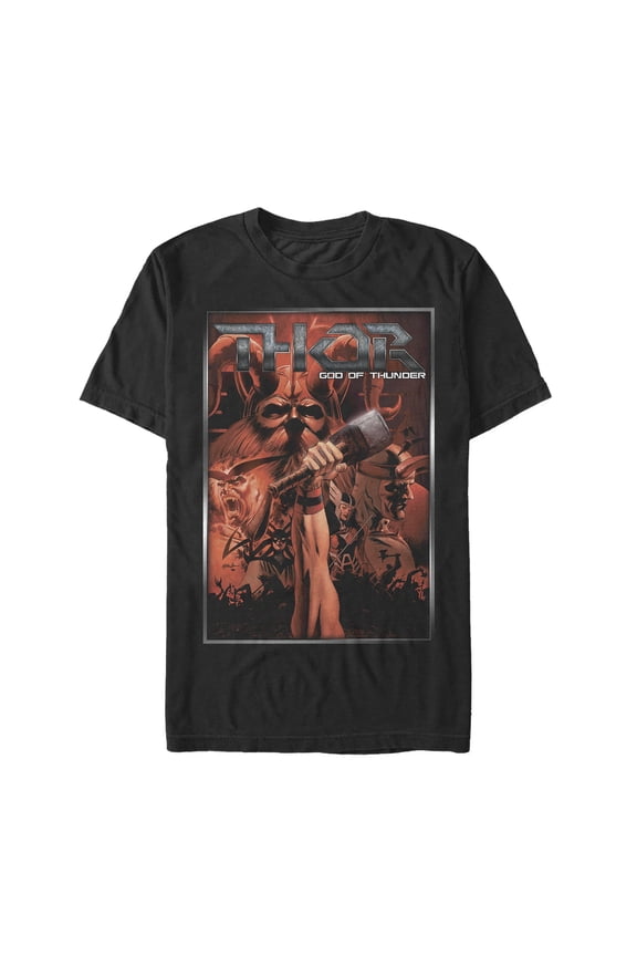 Men's Marvel Thor Artistic Poster  Graphic Tee Black 3X Large