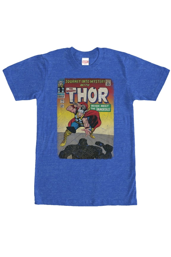 Men's Marvel Thor Comic Book Cover Print Graphic Tee Royal Blue Heather X Large