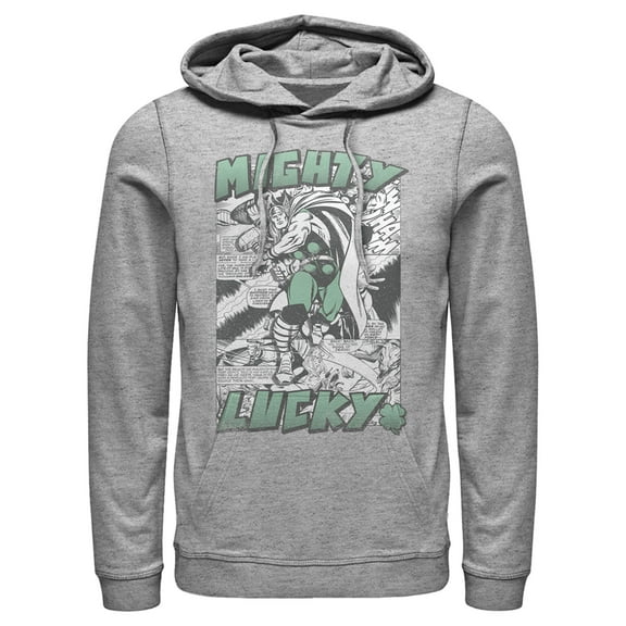 Men's Marvel Thor Comic St. Patrick's Day Mighty Lucky  Pull Over Hoodie Athletic Heather Large