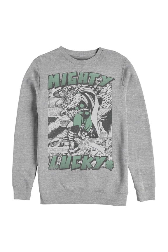 Men's Marvel Thor Comic St. Patrick's Day Mighty Lucky Sweatshirt Athletic Heather Medium