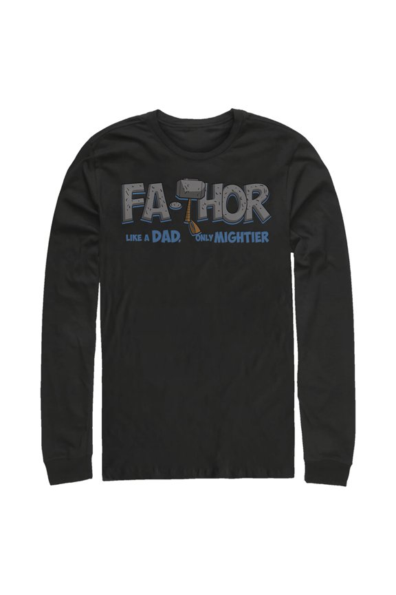Men's Marvel Thor Fa-Thor Like a Dad Only Mightier Long Sleeve Shirt Black Large