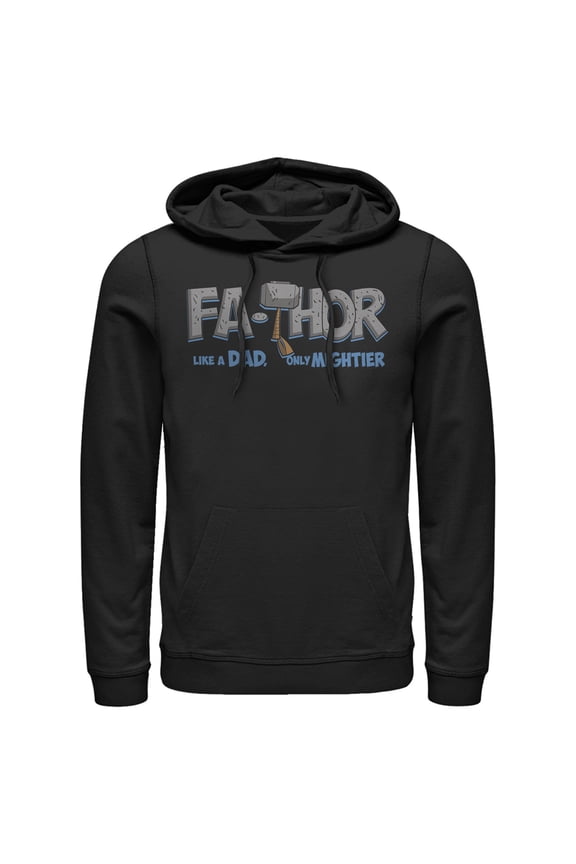 Men's Marvel Thor Fa-Thor Like a Dad Only Mightier Pull Over Hoodie Black X Large