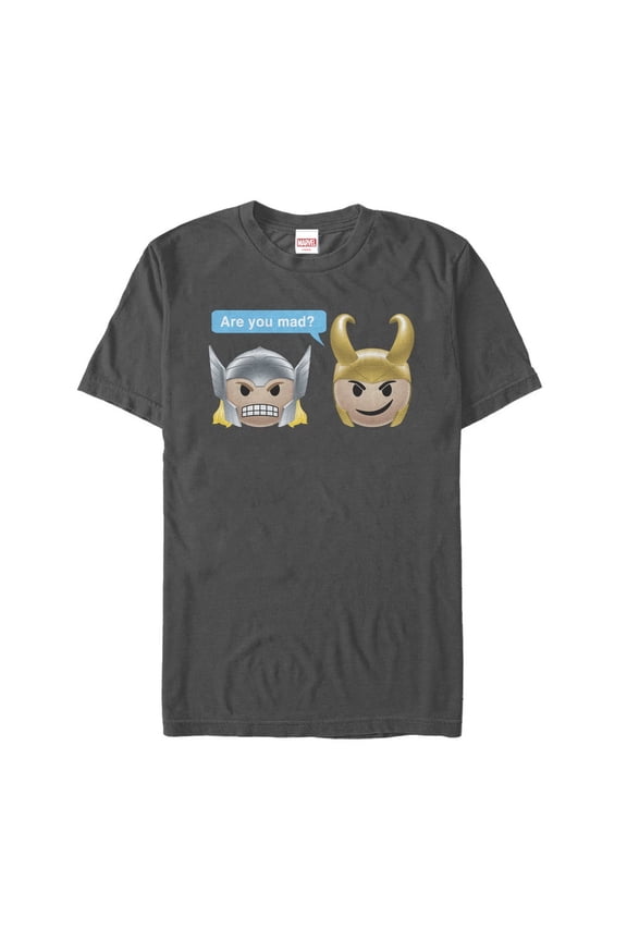 Men's Marvel Thor Loki Mad Emoticon Graphic Tee Charcoal 2X Large