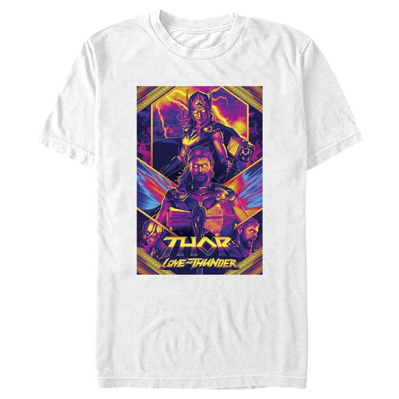 Men's Marvel: Thor: Love and Thunder Heroes Poster  Graphic Tee White Small