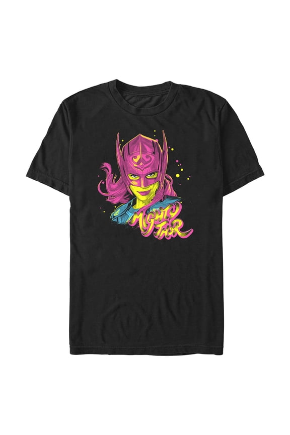 Men's Marvel: Thor: Love and Thunder Jane Foster Pink Portrait Graphic Tee Black Small