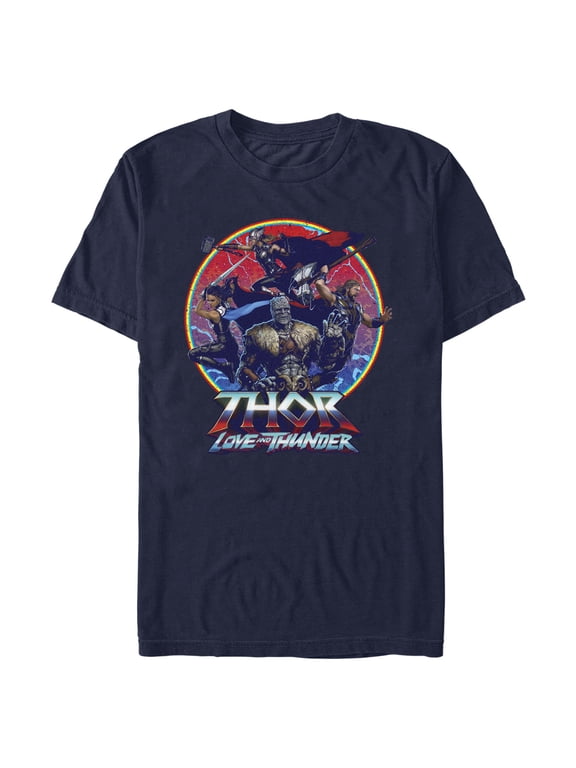 Men's Marvel: Thor: Love and Thunder Superheroes Circle Graphic Tee Navy Blue Medium