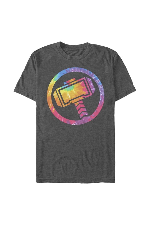Men's Marvel Thor Mjolnir Tie-Dye Hammer Graphic Tee Charcoal Heather Large Tall