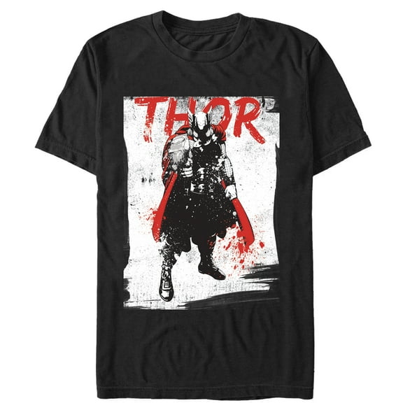 Men's Marvel Thor Paint Splatter Print  Graphic Tee Black Medium