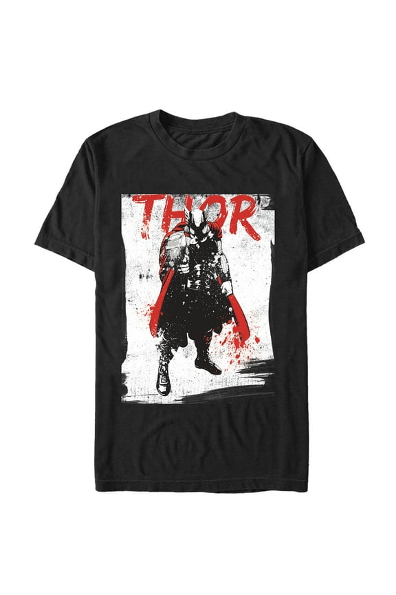 Men's Marvel Thor Paint Splatter Print  Graphic Tee Black Small