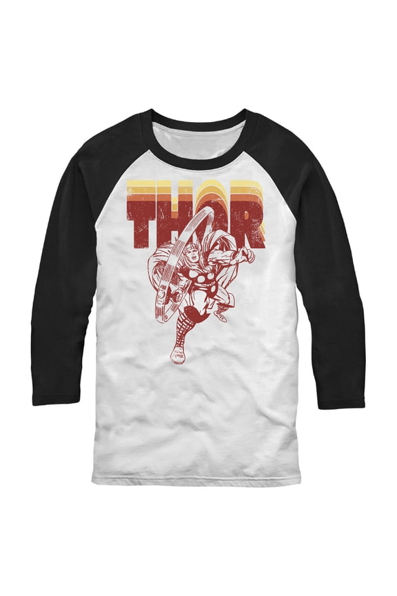 Men's Marvel Thor Retro Name Stack Portrait Baseball Graphic Tee White/Black Large