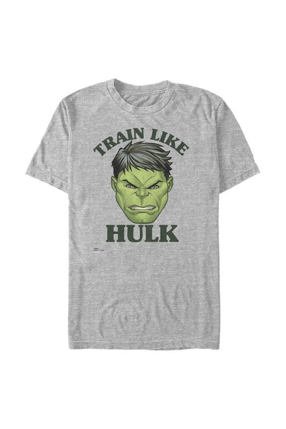 Men's Marvel Train Like Hulk Portrait  Graphic Tee Athletic Heather Medium