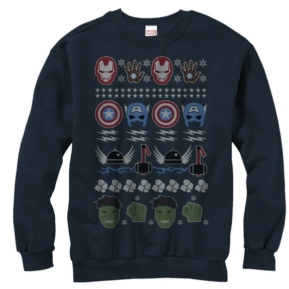 Men's Marvel Ugly Christmas Avengers Winter Sweatshirt Navy Blue Large