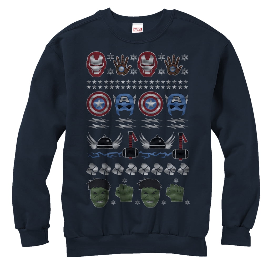 Men s Marvel Ugly Christmas Avengers Winter Sweatshirt Navy Blue Medium