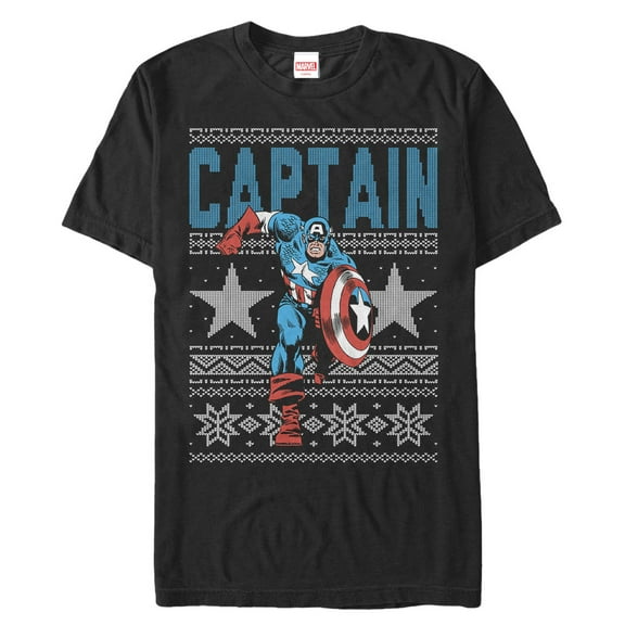 Men's Marvel Ugly Christmas Captain America Star  Graphic Tee Black 2X Large