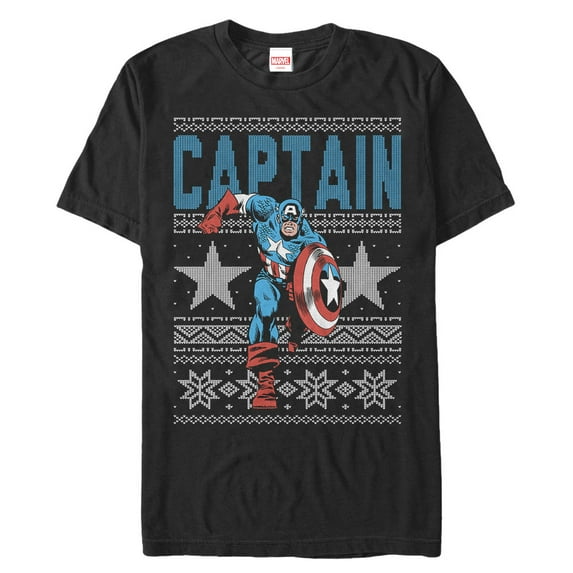 Men's Marvel Ugly Christmas Captain America Star Graphic Tee Black 5X Large