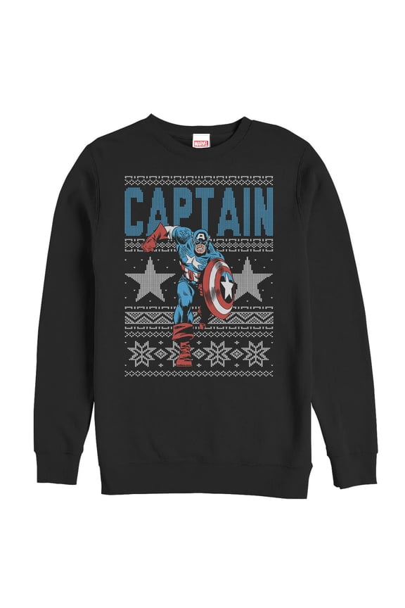 Men's Marvel Ugly Christmas Captain America Star  Sweatshirt Black 2X Large