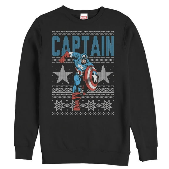 Men's Marvel Ugly Christmas Captain America Star  Sweatshirt Black Medium