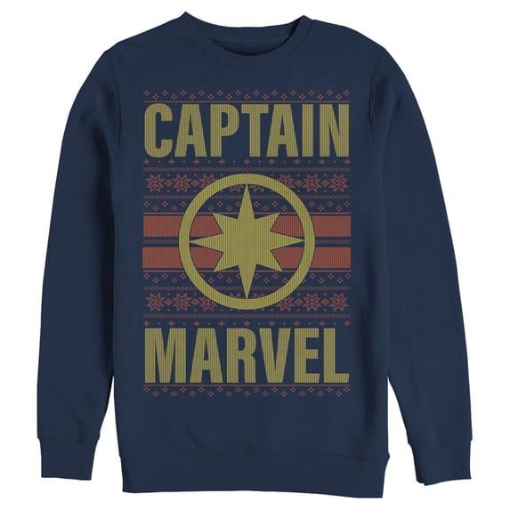 Men's Marvel Ugly Christmas Captain Marvel Sweatshirt Navy Blue Medium